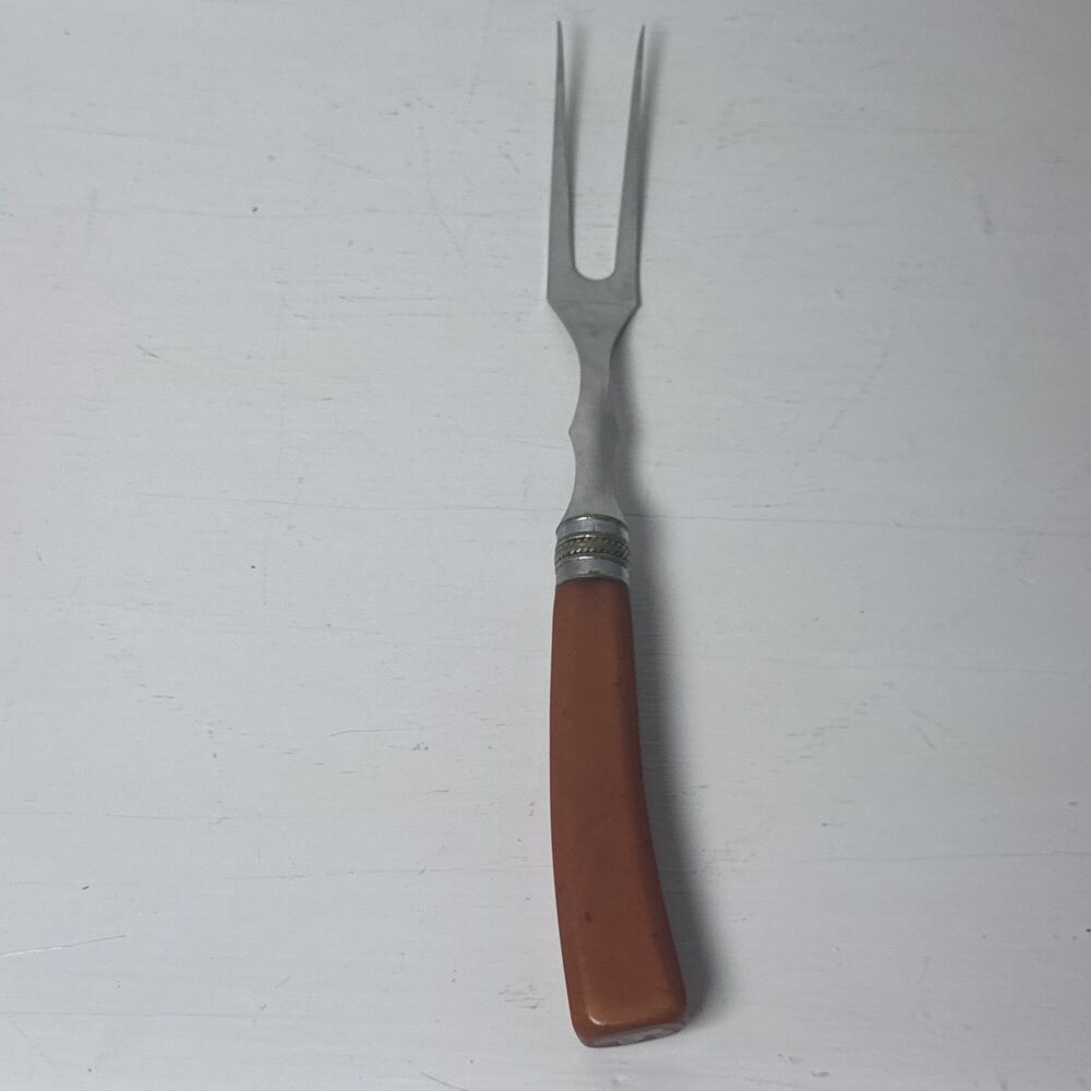 Vintage Serving Carving Fork MCM Brown Bakelite Handle